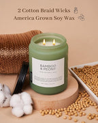 M&SENSE Bamboo Peony Spring Large Candles for Home Scented 19.4oz 110 Hour Long Lasting Burn Natural Organic Soy Candle Gifts for Women, Fresh Smelling Aromatherapy Gifts for Stress Relief
