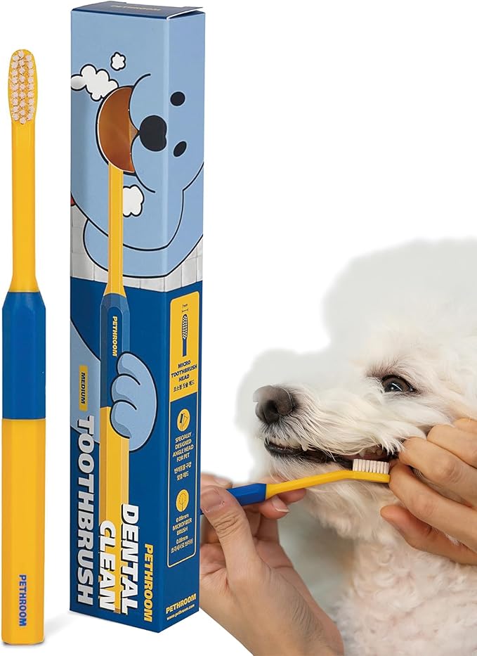 PETHROOM] Pet Toothbrush | Dogs and Cats Teeth Brushing Cleaning Tooth Care | Soft Bristle Cleaning Toothbrush for Dog Puppy Cat, Removing Old Plaque and Tartar (Medium)