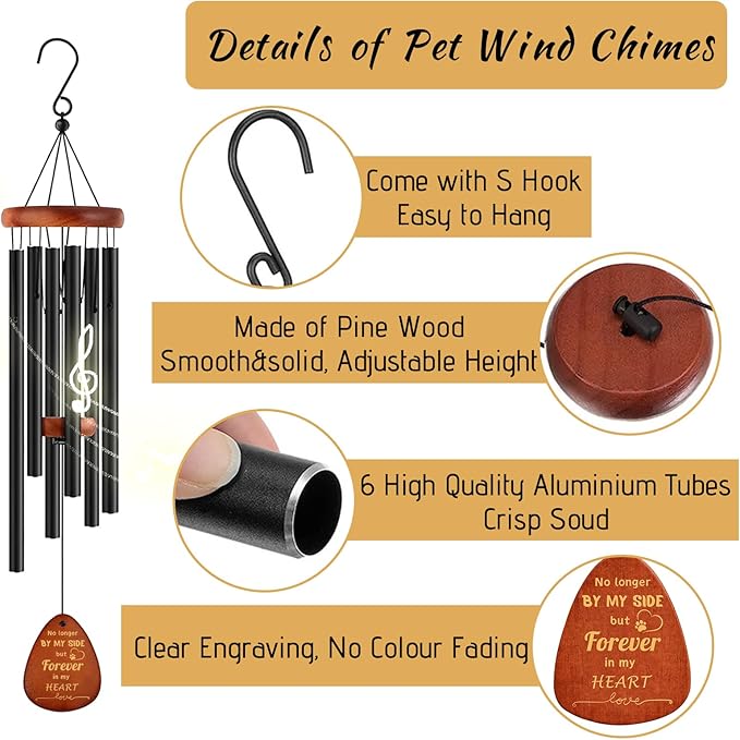 Pet Memorial Wind Chimes 26" - Dog Memorial Gifts for Loss of Dog, Dogs Remembrance Bereavement Gift, Pet Loss Sympathy Gifts (Design 4)