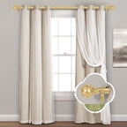 Gold Adjustable Curtain Rods for Windows:72-144 Inch Farmhouse Heavy Duty Long Curtain Rod for Bedroom Living Room,Boho Decorative Rustic Drapery Rods with Vintage Coastal Finials,Brass Gold