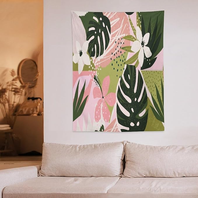 ICMOLYYENLO Tropical Green Plant Tapestry, Green Palm Leaves Natural Landscape Print Wall Tapestry for Bedroom Living Room Dormitory 30x40 Inch