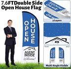 44 Pcs Open House Signs for Real Estate Agent Supplies, Double Sided Open House Flag Kit for Outside, 7.6 x 5.4 Ft Blue Banner Flag Poles Set with Directional Arrows Yard Sign Stakes Balloons