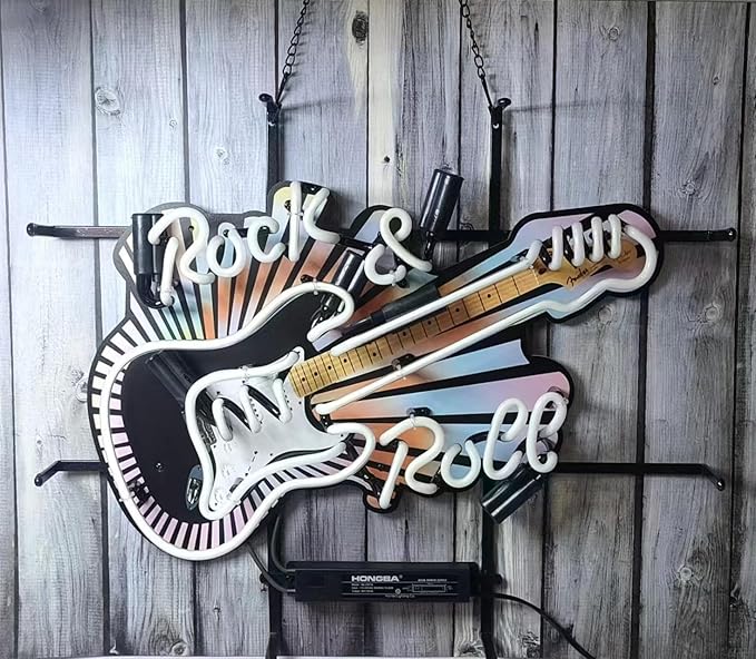 Neon Signs Bar Bedroom inin Rock And Roll Guitar Music Glass Neon Signs for Office Hotel Birthday Man Cave Neon Light Art Wall Lights 24 X 20 Inches