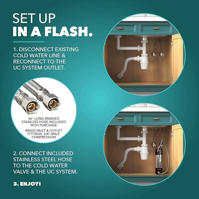 CuZn Under Sink Water Filter for Sink Faucet, 20K Gallons or 2 Year Filtration Life, Reduces PFAs, PFOS, Lead, Chlorine, Improves Taste of Tap Water, NSF/ANSI 42 & 372 Certified High Performance