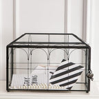 Wedding Card Box with Slot, 12.6'' Large Glass Card Boxes for Reception, Black Geometric Holder, Clear Decorative Storage Box with Lock for Baby Shower, Birthday Party, Christmas, Bridal Shower