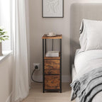 TUTOTAK Small Narrow LED End Table with Charging Station, Side Table Outlets, Nightstand with 2 Cloth Drawers, Couch Table, for Living Room, Bedroom, Bedside, Brown TB01BB085L