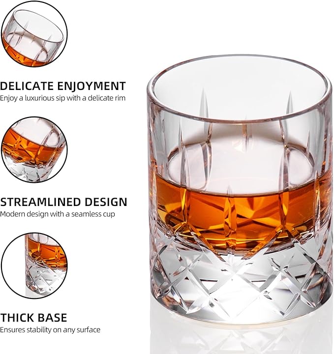 KAMMAK Crystal Whiskey Glasses Set of 2, Handcrafted 2.03oz Old Fashioned Glasses Stemless, Luxury Cocktail Glasses, Hand Blown Scotch Cup for Women, Men Barware Gift for Liquor, Bourbon