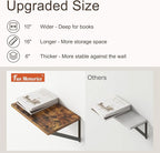 10 Inch Deep Floating Shelves, Floating Shelf 16 Inch Long, 16"W x 10"D Wall Shelves Set of 2, Deep Shelf for Books, Wide Floating Shelves for Bahtoom, Living Room, Kitchen, Rustic Brown
