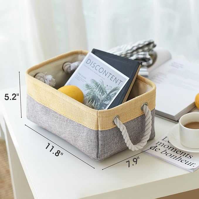 TcaFmac Organization and Storage Bins for Shelves - Small 6 Pack 12x8x5.2 inch Collapsible Storage Basket for Organizing, Fabric Storage Cubes for Gifts Empty for Toy Books (Gold & Grey)