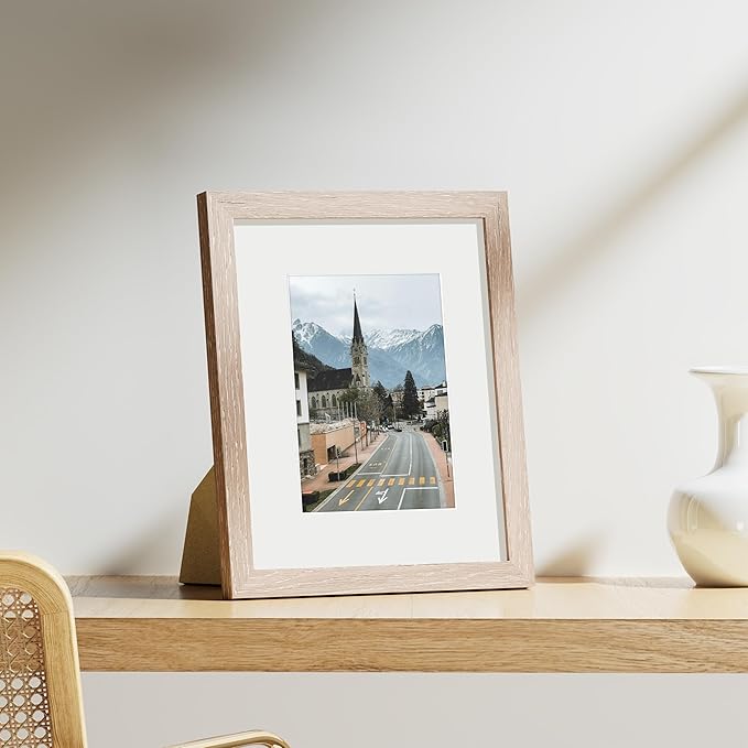 Vittanly 8x10 Picture Frames Set of 9, Shatter Resistant Plexiglass, Display 5x7 Pictures with Mat or 8x10 without Mat, Photo Frames for Wall or Tabletop, Engineered Wood, Rustic Pink