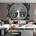 FORATER Tree of Life Tapestry Wall Hanging, Sun and Moon Aesthetic Wall Tapestry Black and White Tapestries Home Decor for Living Room Bedroom(53 x 61 Inch, Black and White)