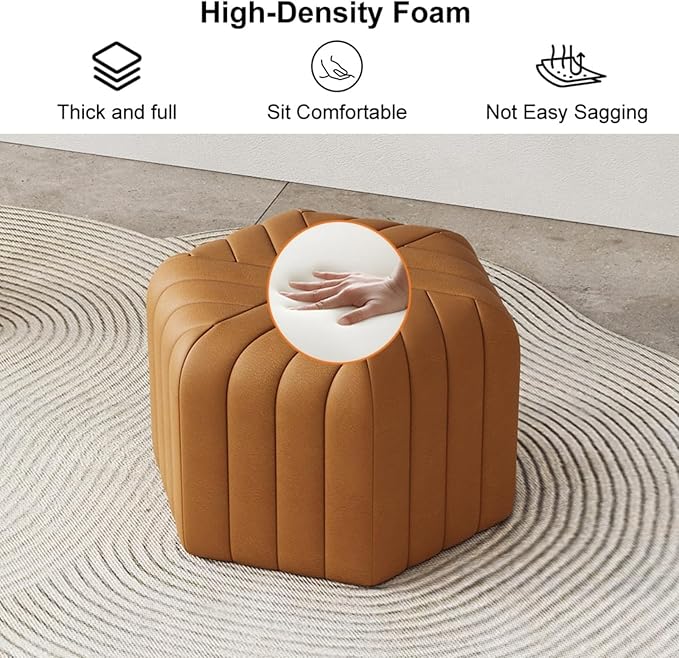 homary 18.5" Hexagonal Pouf Ottoman Upholstered, Velvet Footrest Rest Stools Modern Sofa Footrest Entryway Shoe Changing Stool, Low Coffee Table Footstool for Living Room/Bedroom/Entrway-Brown