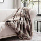 Ultra Soft Luxury Fluffy Mink Faux Fur Throw Blanket, Thick Warm Fall Winter Blankets for Bed, Couch, Cozy Plush Reversible Blanket for Chair, Sofa (Ombré Hazel Brown, 60"x80")