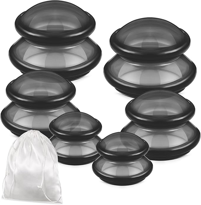 TrelaCo 6 Pcs Cupping Kit for Massage Therapy 3 Sizes Silicone Cupping Set Chinese Massage Therapy for Studio Household Cellulite Joint Pain Muscle Pain(Clear Black)