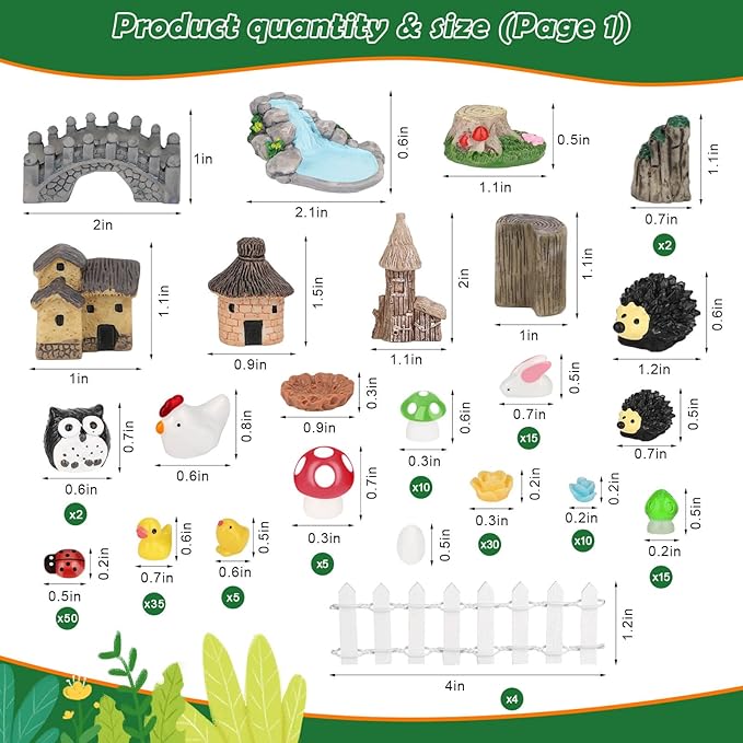 Thrilez 210 Pieces Miniature Fairy Garden Accessories, Including Resin Animals, Miniature Figurines, Micro Landscape Ornaments Kit, Fake Diorama Trees for Fairy Garden Decor
