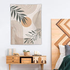 Abstract Boho Tapestry, Mid Century Tropical Tree Leaves Modern Geometric Arch Bohemian Botanical Tapestry, Home Aesthetic Wall Hanging Art Decor for Living Room Bedroom Dormitory 60x60 Inch