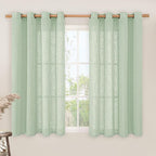 LAMIT Semi Sheer Linen Curtains 45 Inches Long, Light Filtering Panels Bronze Grommet Neutral Drapes for Kitchen/Window/Bedroom, Fresh Green, 2 Panels, 52 x 45 Inch