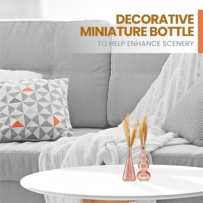 Small MIni Reddish Vintage Glass Bottles with Corks, MIni Vases, Decorative, Potion, Assorted Design Set of 12 pcs, 4.6 Inch Tall (11.43cm), 1.4 Inch Wide (3.56cm)