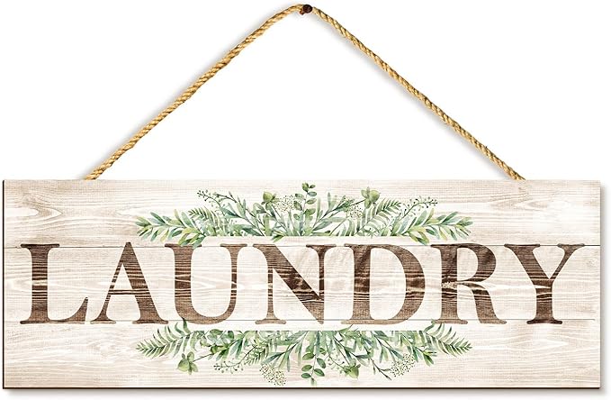 Laundry Sign Wall Decor, Kitchen Wall Art with Plant Print, Rustic Farmhouse Wall Hanging Plaque Home Kitchen Decorative (Laundry), 4.7 x 13.7 inches