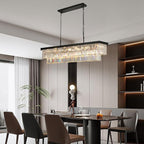 Crystal Chandeliers for Dining Room Light Fixtures Over Table，18-Lights Black Modern Rectangle Chandeliers for Kitchen Island Bar L46 Inch