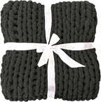 Bigacogo Chunky Knit Throw Blanket for Couch, 60x80 inches, 100% Hand Knitted with Thick Jumbo Chenille Yarn, Cozy Soft Large Rope Knot Cable Crochet Blankets for Sofa Bed Living Room, Dark Grey