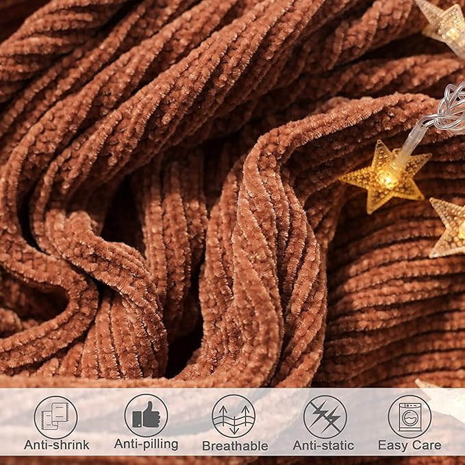 lifein Throw Blanket for Couch, Soft Boho Decor Bed Throw,Cozy Burnt Orange Chenille Knitted Small Farmhouse Lightweight Throw for Spring(Rust,60 * 80")