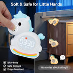 Alarm Clock for Kids with Night Light, Sleep Training Clock Time to Wake Clock, Rechargeable Silicone Light for Bedroom, Perfect Sleep Companion for Boys Girls, Blue Pony
