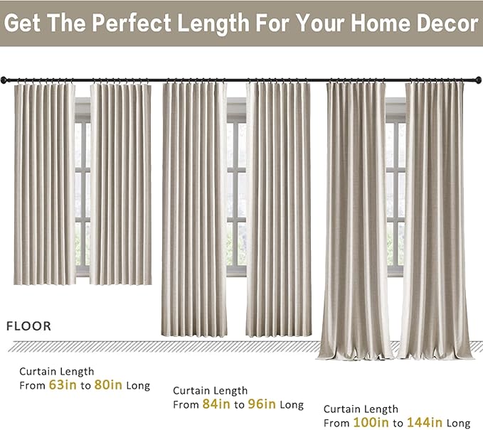 RAIN CITY Blackout Beige Curtains for Living Room 100 Inch Long 2 Panels,Linen Textured Rustic Dull Room Darkening Drapes for Dining Room Back Tab with Hooks Cottage Urban Decor 50x100
