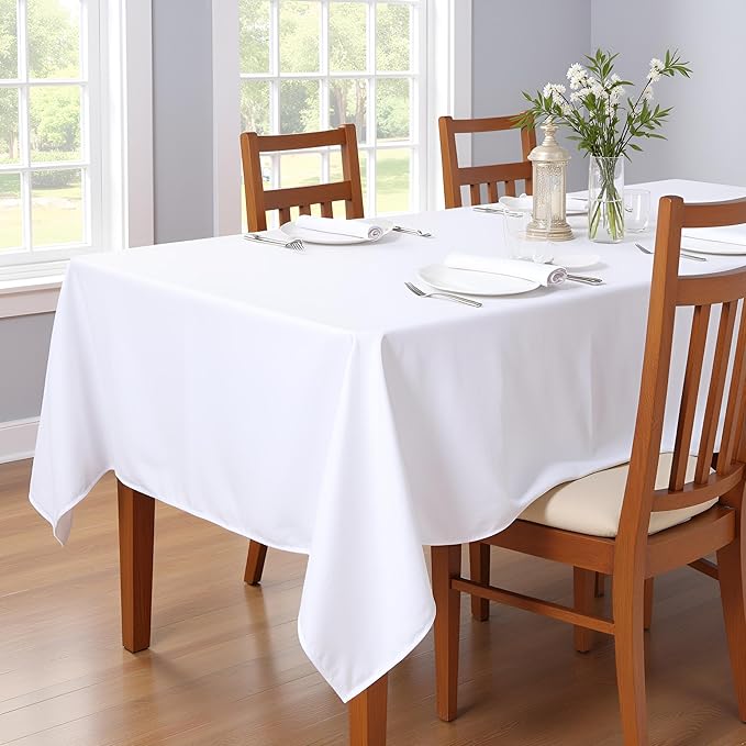 sancua Rectangle Tablecloth - 60 x 120 Inch - Stain and Wrinkle Resistant Washable Polyester Table Cloth, Decorative Fabric Table Cover for Dining Tables, Buffet Parties and Camping, White