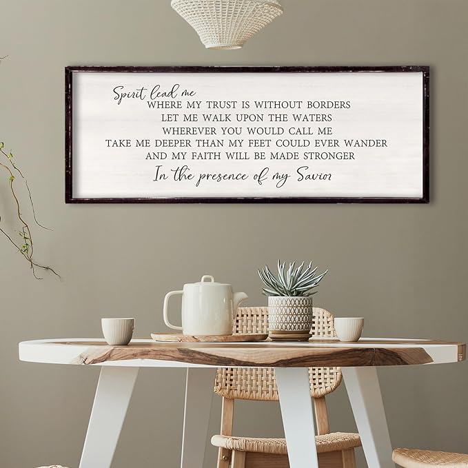 Spirit Lead Me Wall Decor 32"x12" Christian Scripture Worship Song Religious Bible Verse Wooden Framed for Bedroom Office Large Wall Art Hanging Sign (Black)