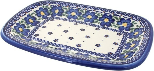 Blue Rose Polish Pottery Spring Blossom Small Rectangular Serving Platter