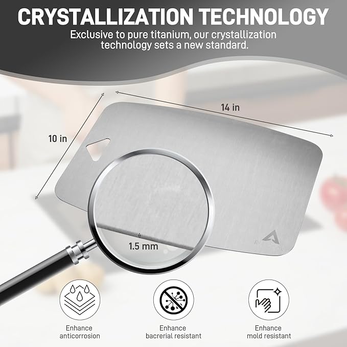 100% Pure Titanium Cutting Board, Non-Toxic Chopping Board For Kitchen, Rubber Mat, Double-Sided Pure Titanium Cutting Board for Kitchen (14"x10").