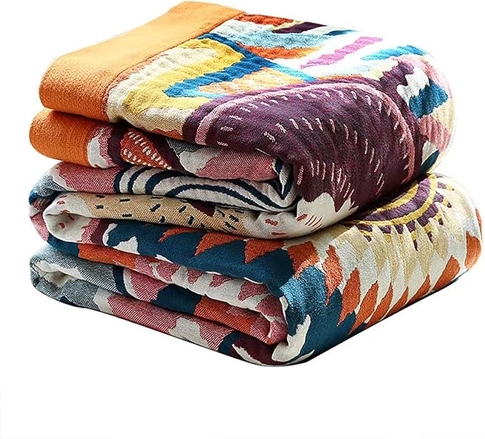 Boho Throw Blanket, 100% Organic Muslin Cotton Breathable Ultra Soft Bed Quilt Throw - All Season Floral Bird Butterfly Farmhouse Decor Blanket for Sofa Couch Chair and Gift. 80" x 90"