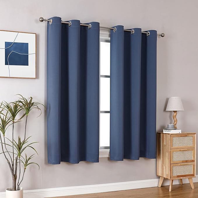ChrisDowa Grommet Blackout Curtains for Bedroom and Living Room - 2 Panels Set Thermal Insulated Room Darkening Curtains (Stone Blue, 38W x 45L)