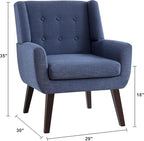 HUIMO Accent Chairs Set of 4, Upholstered Button Tufted Armchair, Linen Fabric Sofa Chairs for Bedroom, Living Room, Mid Century Modern Comfy Reading Chair (4, Dark Blue)