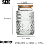 Large Glass Storage Jar, 60 FL OZ Glass Food Storage Containers with Bamboo Lid, Kitchen Containers Cereal Canisters Decorative Jar for Candy Snack Cookies Coffee Tea Nuts Airtight Glass Jars (Round)