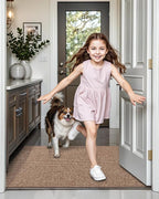 LUMI Indoor Door Mat 36"x56", Ultra Thin Low Profile Non-Slip Doormat for Home Entrance, Absorbent & Stain-Resistant Welcome Mats, Washable Entryway Mat for Front Door, Patio, Porch, Camel