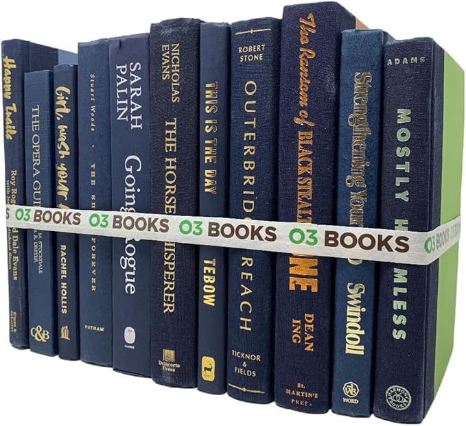 Curated Decorative Books Hardcover Décor Books for Home Décor, Choose Color, Interior Design, Office, Wedding Display, Instant Library, or Staging (One Foot, Navy)