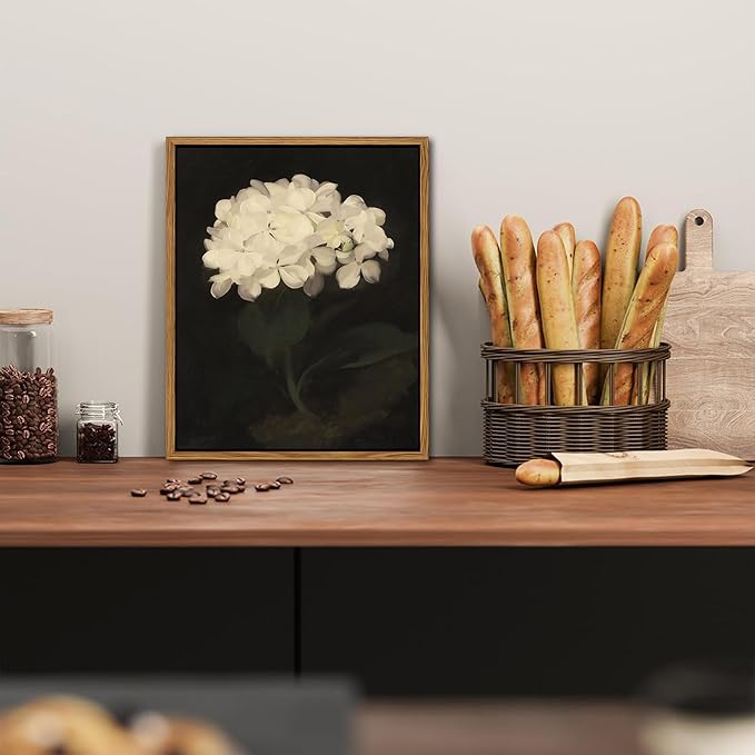 Framed Wall Art for Living Room – Vintage White Hydrangea Oil Painting Canvas Prints, Aesthetic Bedroom Wall Art, Kitchen Decor for Shelves, Bathroom Office Artwork Wall Decor – 8x10in