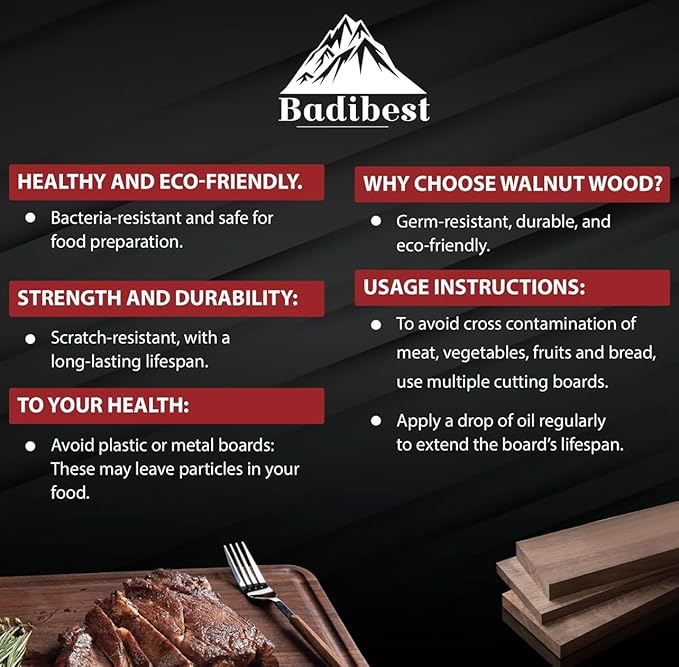 Handcrafted Walnut Wood Cutting Board 12x8, Non Toxic Kitchen Chopping Board with Juice Groove Charcuterie Serving Board, Eco & Knife Friendly Small Wooden Cutting Boards for Kitchen, Restaurant Use