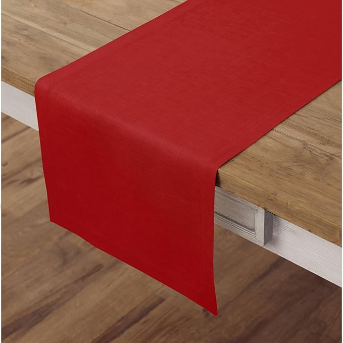 Solino Home Linen Red Table Runner 120 Inches Long - 100% Pure Linen 14 x 120 Inch Table Runner - Fete