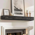 56x8x5 Fireplace Mantel - Handcrafted Hollow Rustic Solid Wood Wall Mounted Floating Shelf with Invisible Heavy Duty Wood Bracket (Weathered Black)