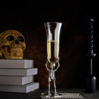Skeleton Champagne Flute Glass 7.5oz | Gothic Halloween Drinkware | 10" Tall Skeleton Goblet for Haunted House Decor, Spooky Wine Glass, Gothic Party Supplies, Skeleton Gifts & Themed Celebrations
