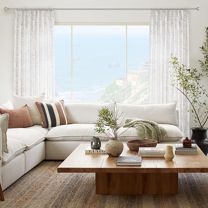 Pink Floral Pinch Pleated Linen Curtains - 2 Panels of Privacy Light-Filtering Printed Curtains Suitable for Dining Rooms and Farmhouses.40 Inches Wide by 96 Inches Long