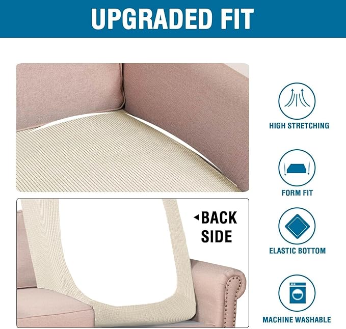 H.VERSAILTEX Super Stretch Individual Chaise Cover Sectional Couch Covers for L Shaped Sofa Both Left/Right Featuring Thick Jacquard Textured Twill Fabric (1 Piece Chaise Cover Large, Natural)