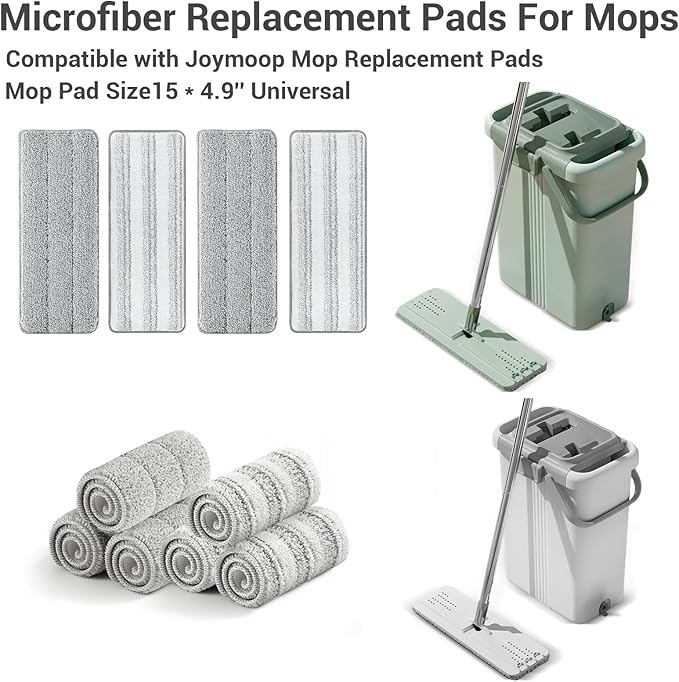 10Pcs Joymoop Mop Replacement Pads, 15 * 4.9'' Universal Mop Pads Mop Head Refills Washable Wet Mop, Compatible with Most 11-14” Size Mops