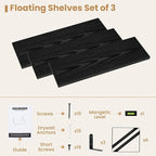 Heimlove 24 Inches Black Floating Shelves,8 Inches Deep Wall Bookshelf Mounted Display&Storage Wood Wall Shelves for Kitchen Bathroom Laundry Living Room,Set of 3