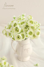 Floroom Ranunculus Artificial Flowers 18 Pcs Green Faux Silk Mini Ranunculus Bulk Fake Wedding Filler Flowers for DIY Bouquets, Centerpieces, Bridal Shower Decorations & Arrangements