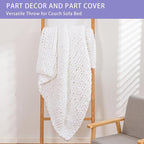 Bigacogo Chunky Knit Throw Blanket for Couch, 80x90 inches, 100% Hand Knitted with Thick Jumbo Chenille Yarn, Cozy Soft Large Rope Knot Cable Crochet Blankets for Sofa Bed Living Room, White