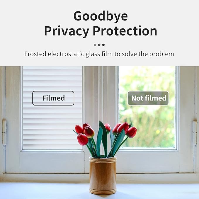 Window Privacy Film with Installation Tools, Blinds Pattern, Static Cling, Anti UV, Heat Control, Ideal for Home Shower Office Glass Door (Blinds Pattern, 35.4X157.4Inch)